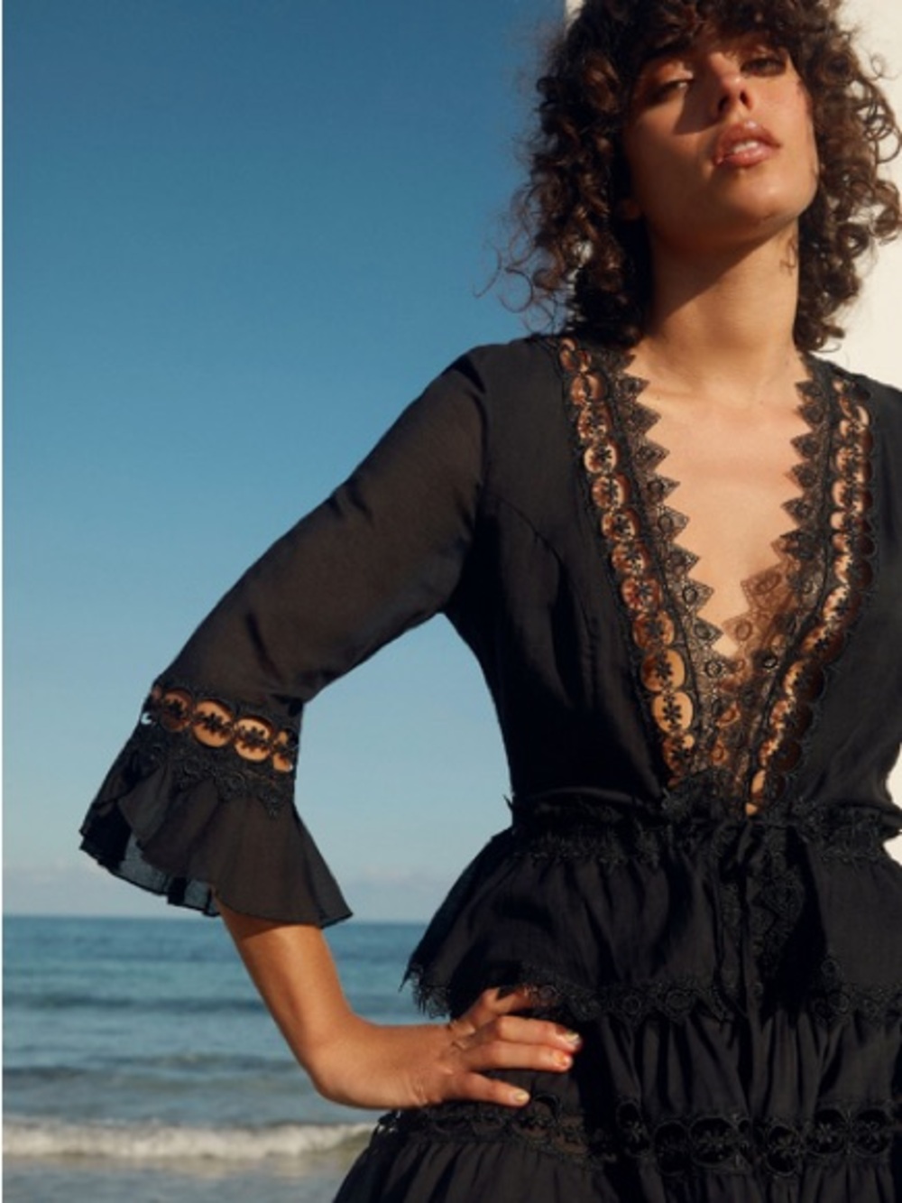 Charo Ruiz Black Lace-Trim Top and Skirt Black Medium Like New